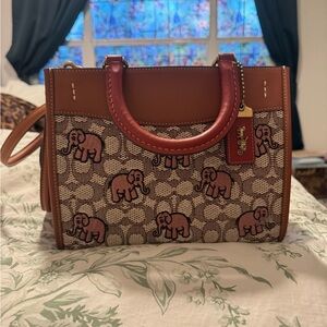 Coach Tan and Brown Elephant Print Purse